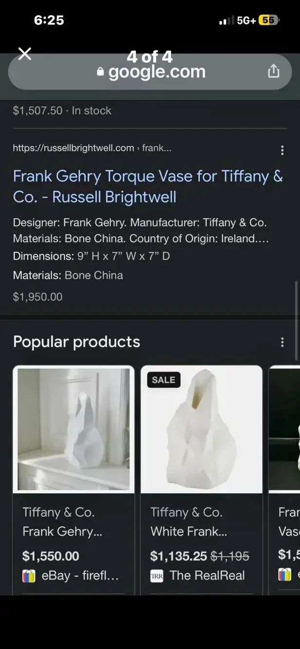 Tiffany & Co. Frank Gehry Torque Bone China Vase